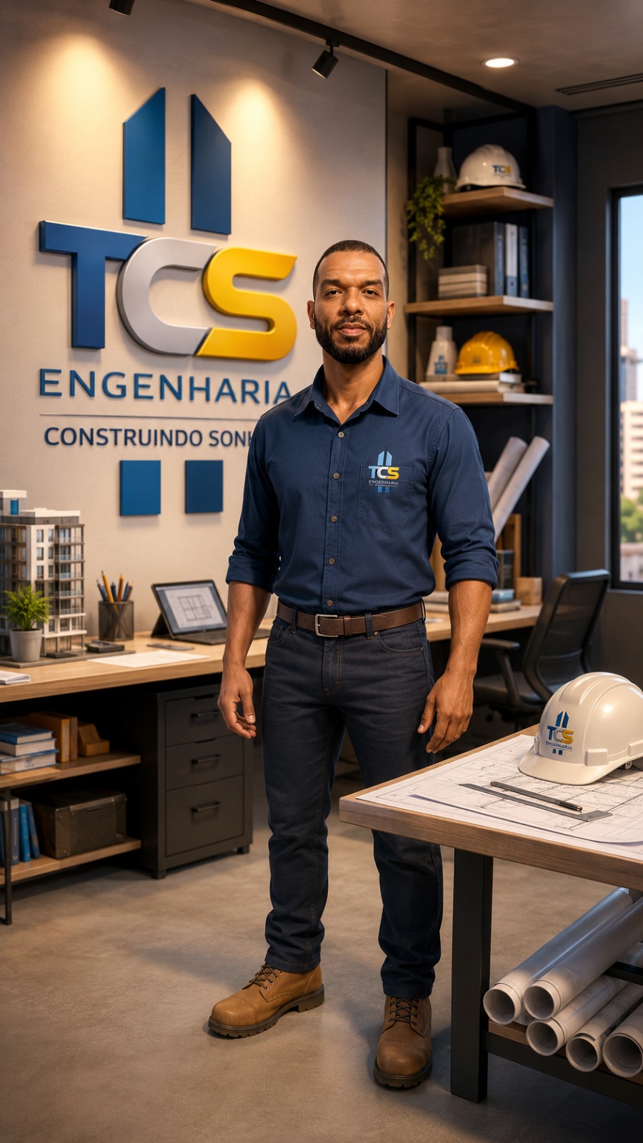Equipe TCS Engenharia no escritório de projetos